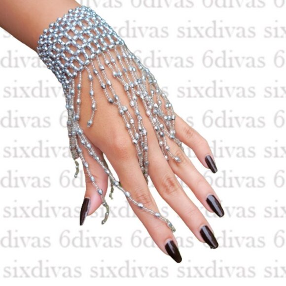 Wrist Bracelet Silver Arm Cuff Stretchy Wrist Bracelet- Belly Dance or Parties - Picture 1 of 8